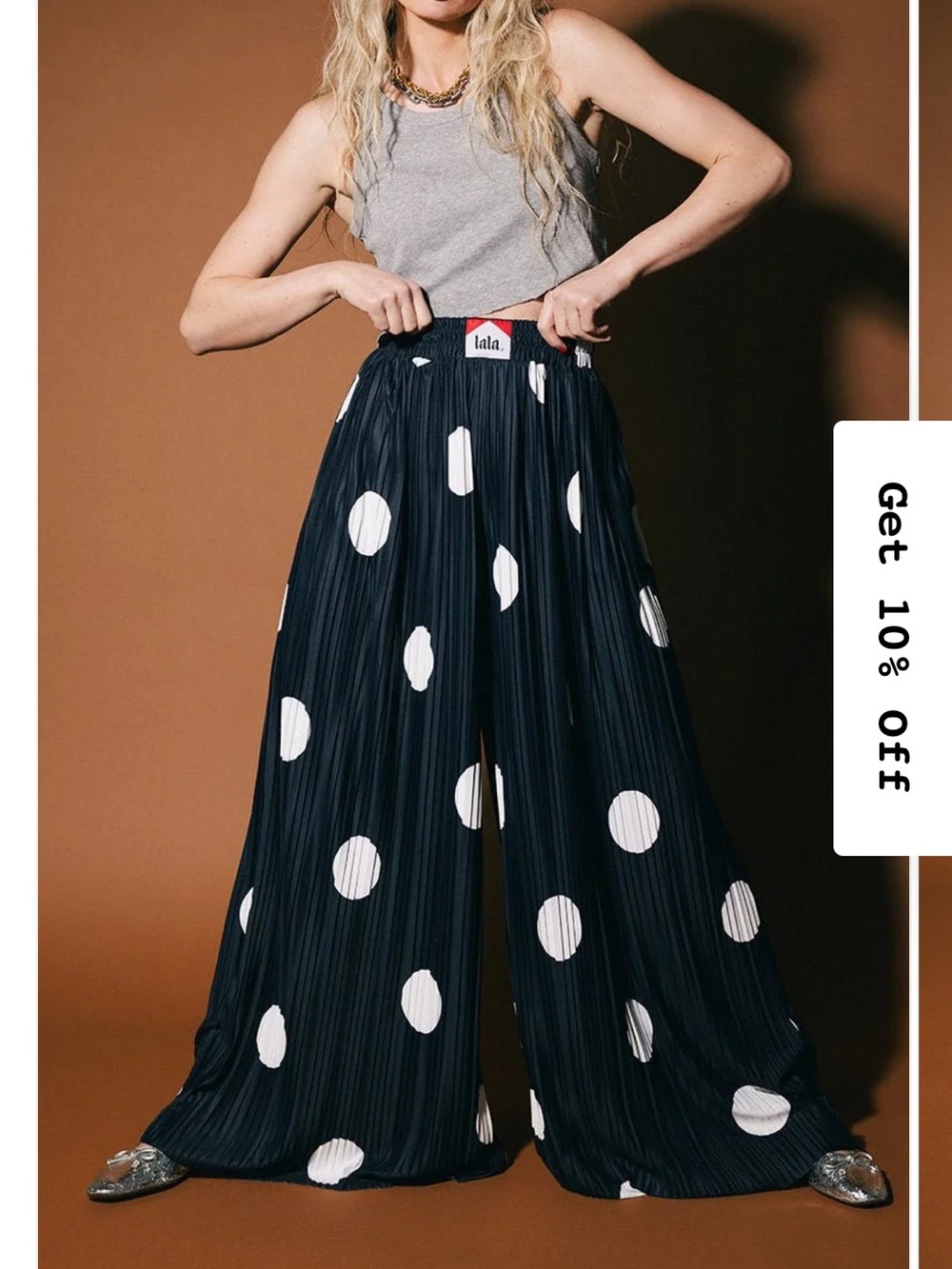 Dressed in Lala Polka Dot Wide-Leg Pants in Black and White